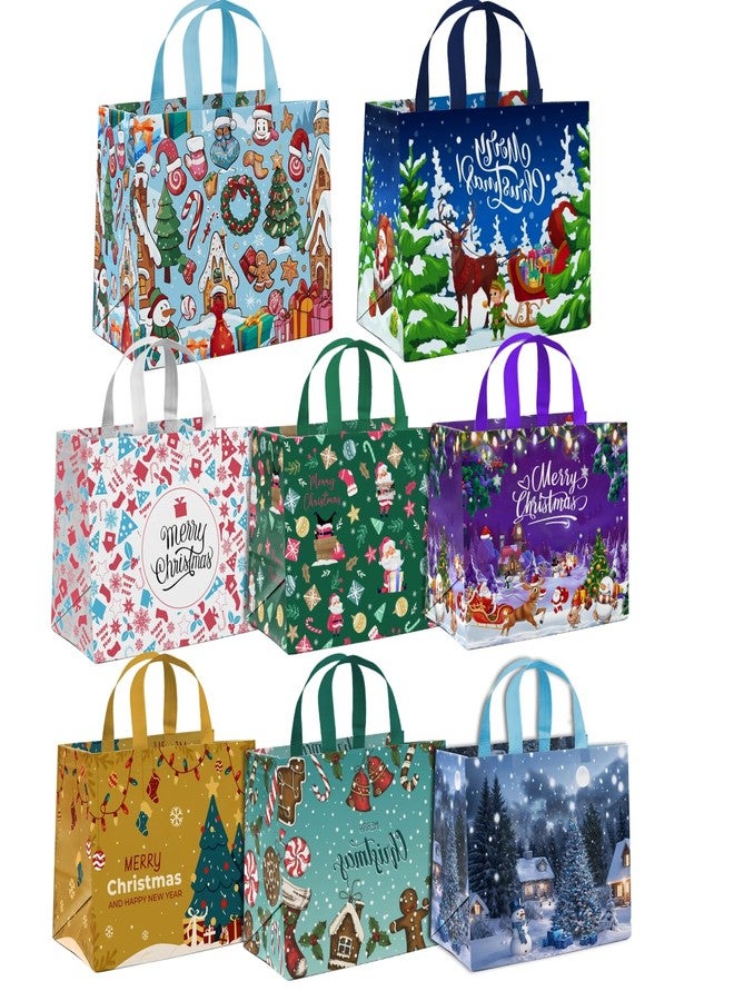 AURUZA 8PCS Christmas Gift Bags with Handles - Assorted Colors & Patterns, Reusable Non-Woven Tote Bags for Holiday Gift Wrapping & Party Supplies - Image 1